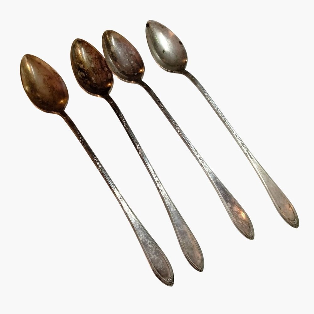 New England Silver Plate Iced Tea Spoons Rosemary Pattern Vintage Lot 4